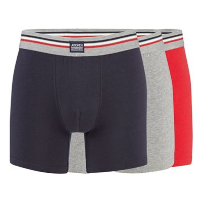 Jockey Pack of three red navy and grey boxer trunks